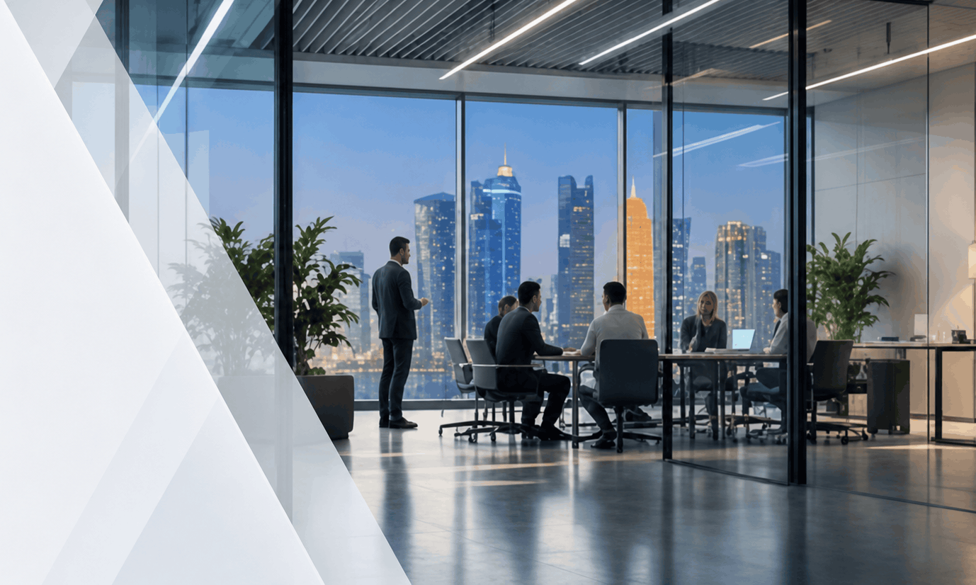 NAHVIQ Technologies executive boardroom overlooking Doha West Bay skyline